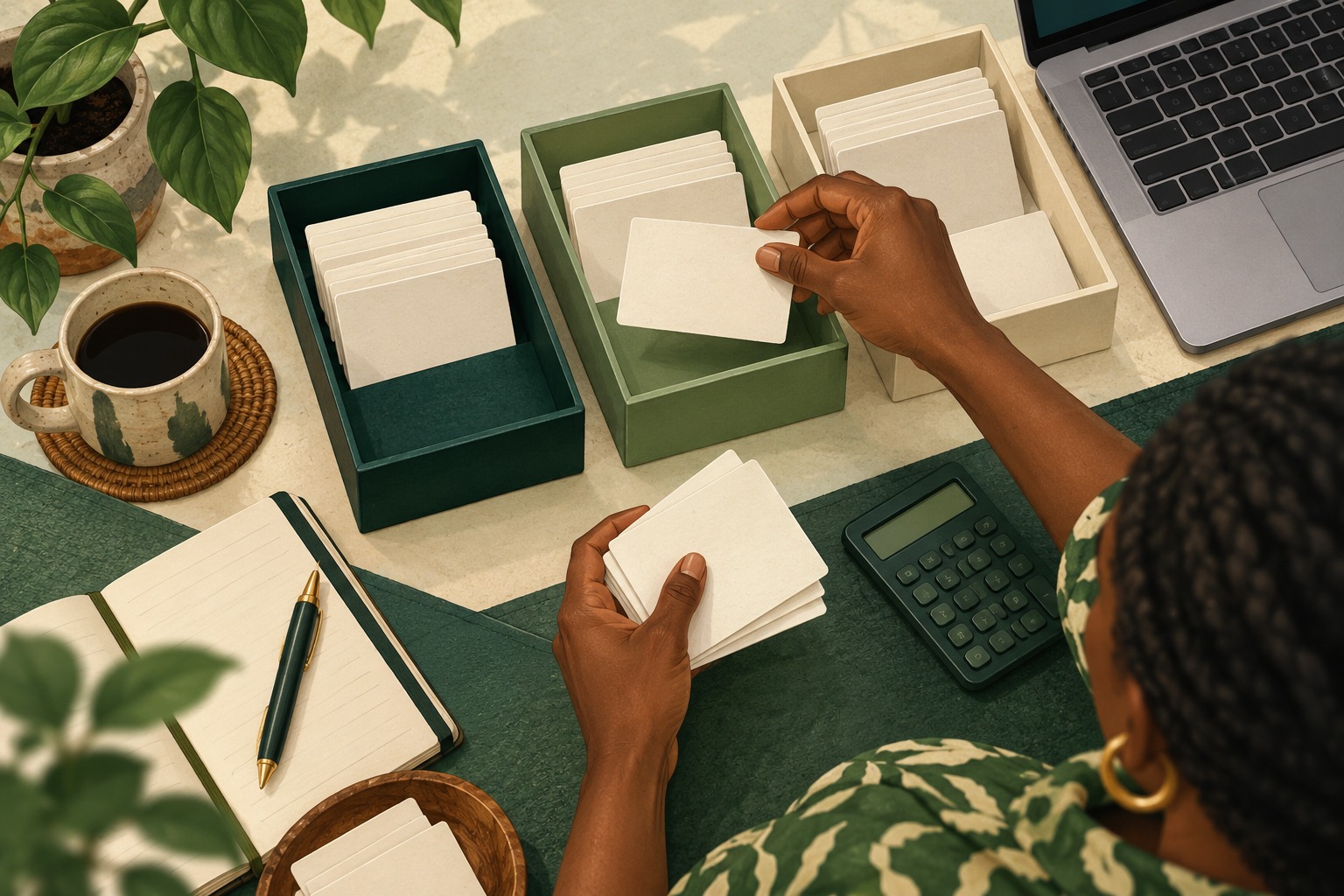 Conceptual illustration of a freelancer sorting private project records into separate channels.